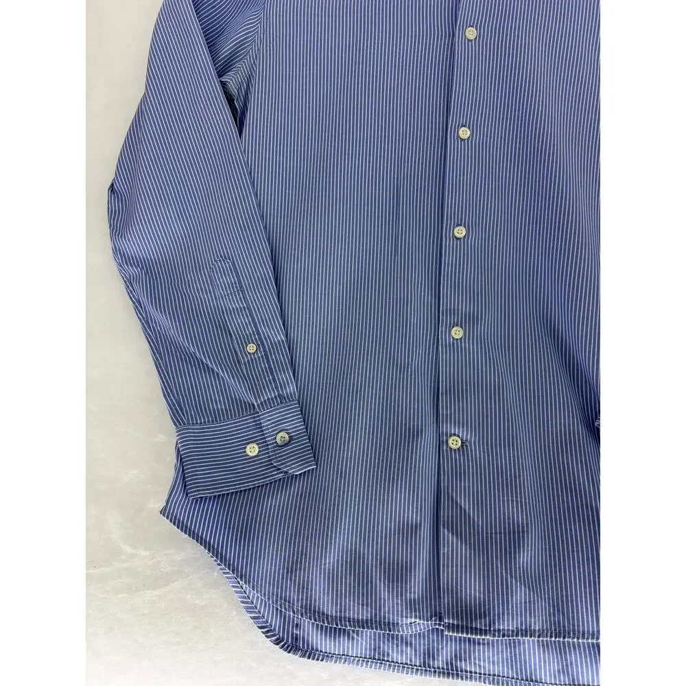Banana Republic Grant Fit Dress Shirt Men's M Blue Striped Supima Cotton